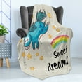 thumbnail image 4 of Saying Soft Flannel Fleece Throw Blanket, Childish Composition with Unicorn Doodle Style Stars and Rainbow, Cozy Plush for Indoor and Outdoor Use, 60" x 80", Multicolor, by Ambesonne, 4 of 5