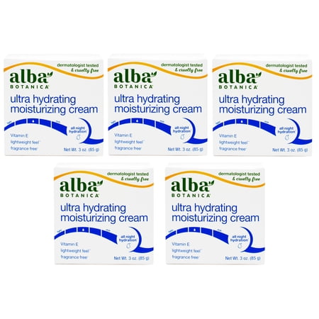 Alba Botanica Ultra Hydrating Moisturizing Cream, with Vitamin E, Fragrance Free, 3 Oz - 5 Pack