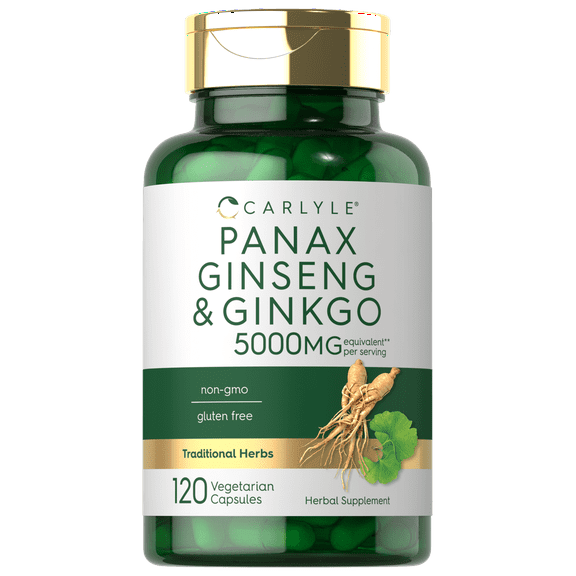 Panax Ginseng   Ginkgo Biloba | 5,000mg | 120 Vegetarian Capsules | By Carlyle