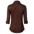 thumbnail image 4 of Made by Olivia Women's 3/4 Sleeve Stretchy Button Down Collar Office Formal Casual Blouse Shirts Top Brown 2XL, 4 of 5