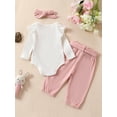 thumbnail image 3 of Bagilaanoe 3pcs Newborn Baby Girl Boy Pants Set Long Sleeve Romper Tops + Belted Trousers + Headband 3M 6M 9M 12M 18M Infant Casual Clothes, 3 of 9