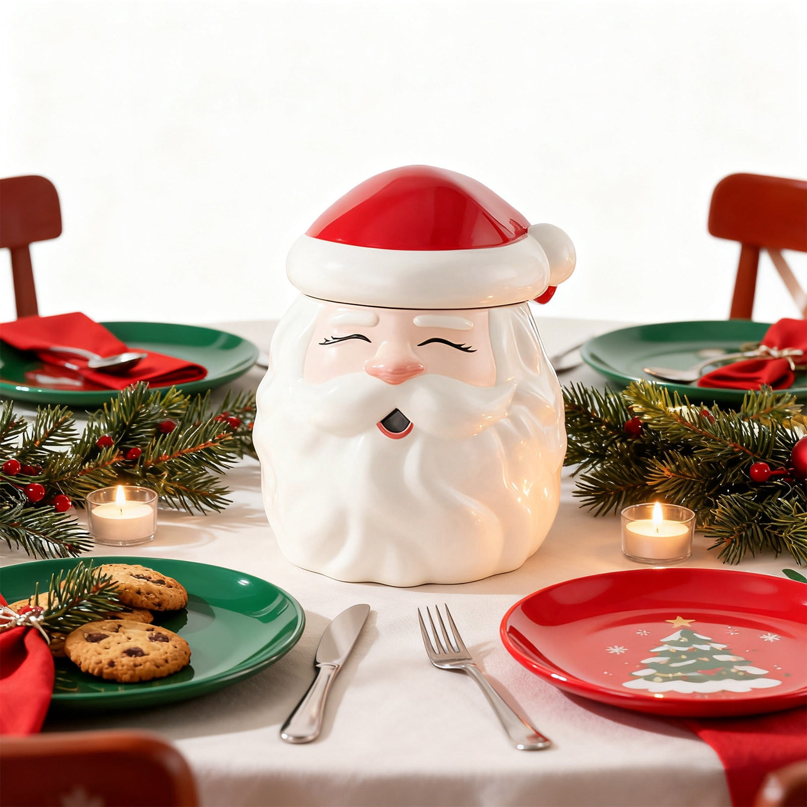 Kumdkd Santa Cookies Jar 9.4-Inch Tall Food Storage Container with Airtight Lid, Christmas Themed Santa Claus Resin Cookie Canister for Kitchen Counter, Holiday Decoration and Gift Idea