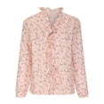 thumbnail image 1 of MAWCLOS Women Shirts Long Sleeve Tops Ruffled Blouse Casual Office V Neck Tees Pink Print S, 1 of 5