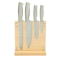 Oster Baldwyn 5-Piece Stainless Steel Knife Block Set with Wood Magnetic Stand – Countertop Display & Knives-Safe Storage