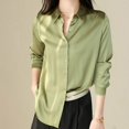 thumbnail image 2 of Summer Tops, Women Blouses, Women's Silk Satin Blouse Button Down Long Sleeve Casual Loose Fit Work Top for Comfort and, 2 of 6