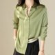 thumbnail image 2 of Blusa de satén de seda con botones para mujer - Manga larga, cuello en V, corte holgado, camisa informal para la oficina, 2 of 6