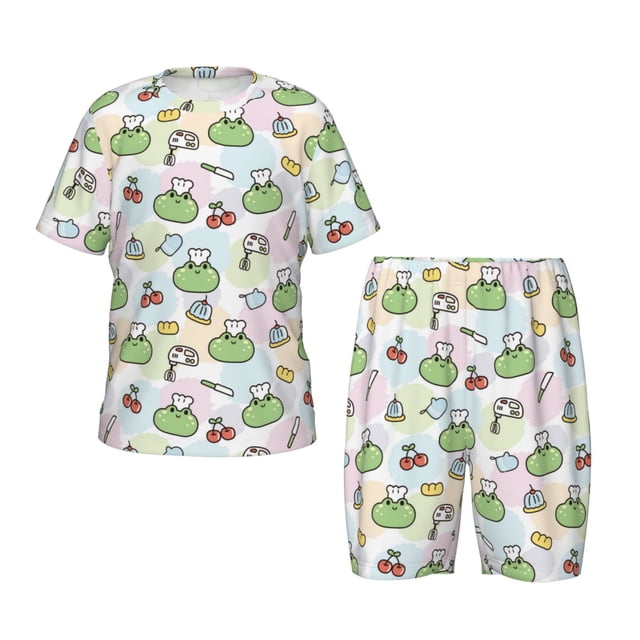 Fotbe Frog Wear Chef Hat Pijama Estampada de 2 Piezas para Niños – Ropa de Dormir de Manga Corta Cómoda para Niños y Niñas, Camiseta y Shorts de Algodón-Medium
