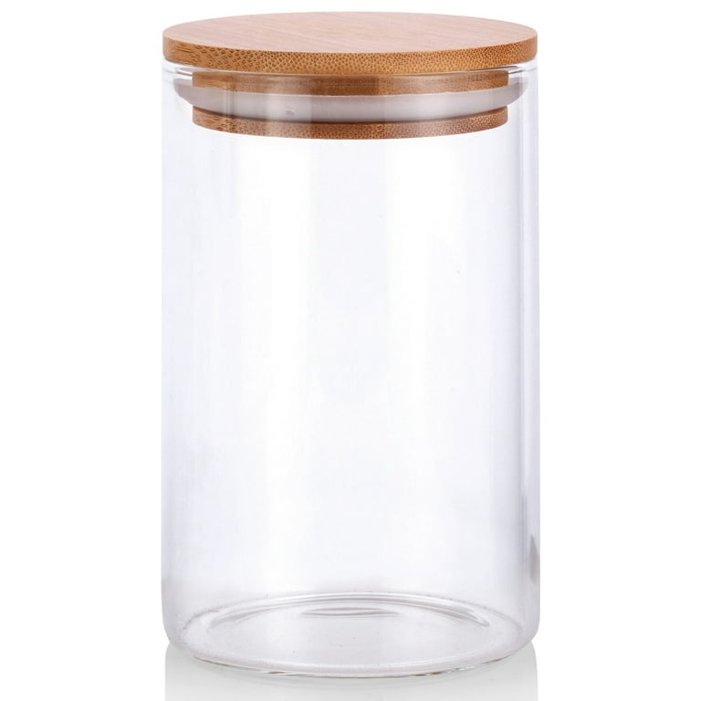 4 oz Clear Glass Borosilicate Jar with Bamboo Silicone Sealed Lid (6 Pack)  
