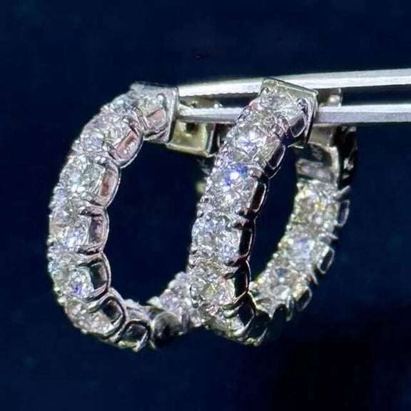 3Ct Round Cut Lab Created Diamond Women Huggie Hoop Earrings 14K White Gold Plated 925 Silver