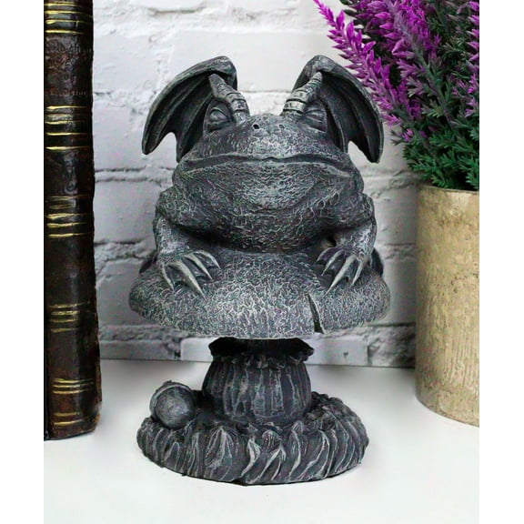 Ebros Gift Toad Gargoyle on Mushroom Figurine Collectible 5" Height Horned
