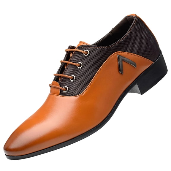Wensltd Men's Fashion Leather Shoes Low Heel Pointed Toe Lace-Up Black Formal Shoes for Wedding Party