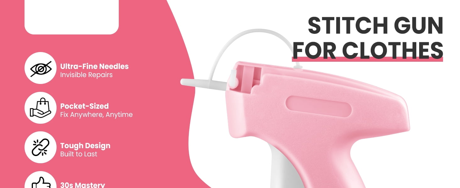 Stitch Gun for Clothes, Handheld Stitch Gun Quick Clothing Fixer, Portable Tagging Gun for Home & Retail Use, Includes 6 Needles,1000 Black & 1000 White Fasteners