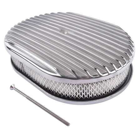 GELUOXI Polished Aluminum 12" Oval Full Finned Air Cleaner Assembly for Chevy Ford Mopar Silver 1Pc
