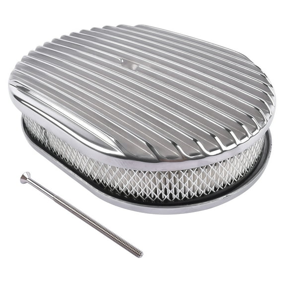 GELUOXI Polished Aluminum 12" Oval Full Finned Air Cleaner Assembly for Chevy Ford Mopar Silver 1Pc