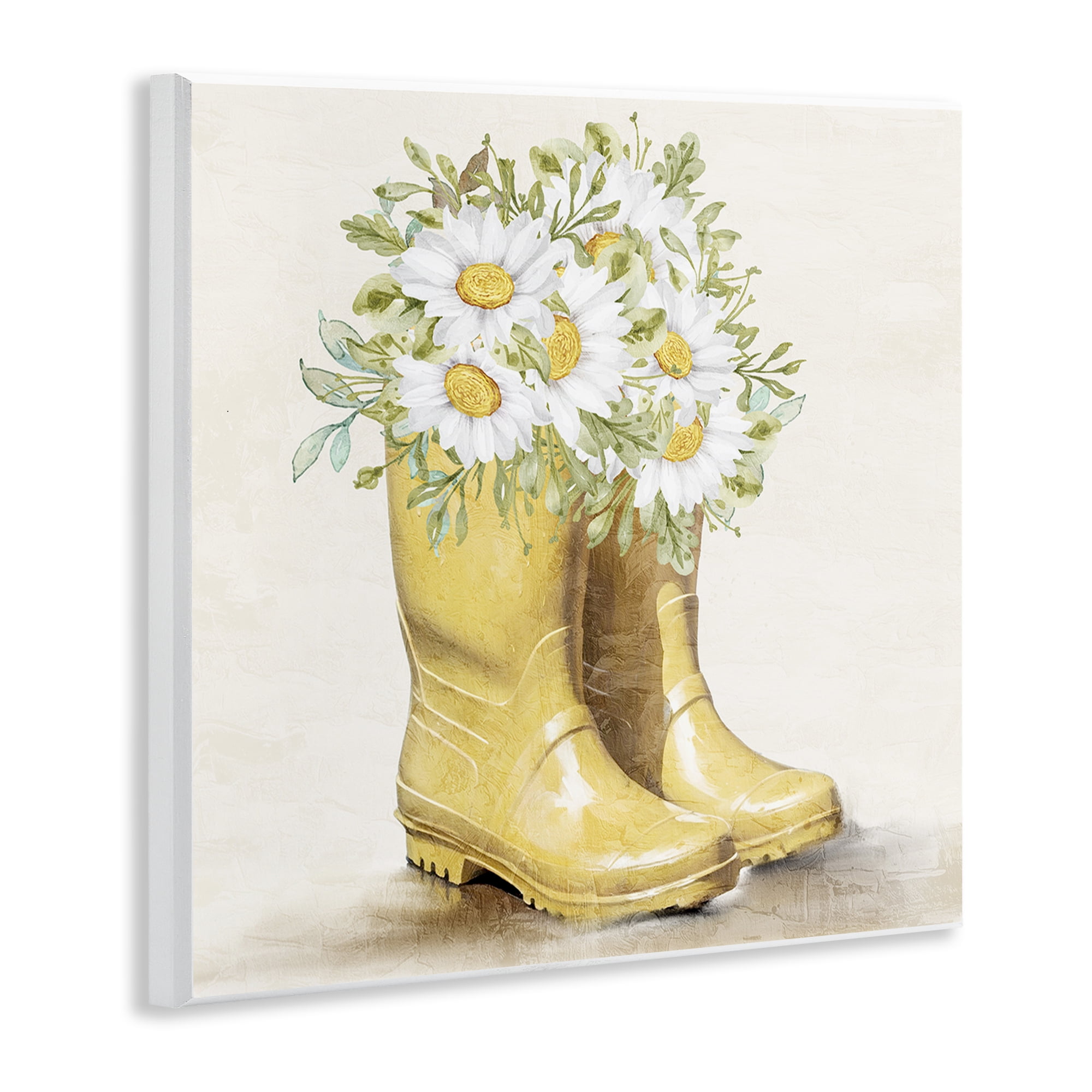 Stupell Industries Sunny Garden Boots Botanical & Floral Painting Unframed Art Print Wall Art, 12 x 12