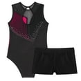 thumbnail image 4 of YONGHS Kids Girls Sleeveless Contrast Color Gymnastics Leotard Ballet Dancewear Biketard Tracksuit Hot Pink&Black 14, 4 of 7