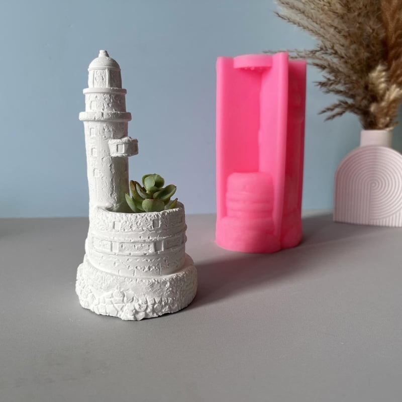 Zecic Handmade Flower Pots Molds 3D Lighthouse Candle Cup Silicone Mould Decorations