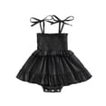 thumbnail image 1 of Niña Bebé Negro Vestido Zapatos Estilo Romper Color Sólido sin Mangas Traje en Capas con Arcos Ajustables Primavera Verano, 1 of 9