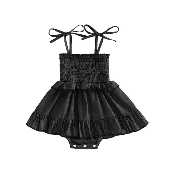 Lopecy-Sta Romper Dress for Newborn Solid Color Summer Baby Summer Outfits Sleeveless Tie Up Shoulder Smocked Ruffle Bodysuit