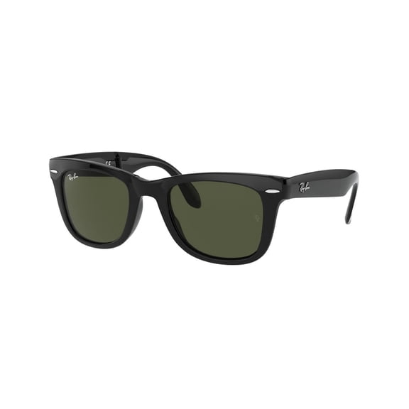 RAY-BAN RB4105 WAYFARER FOLDING CLASSIC Square Shape Sunglasses Polished Blk Frame | G-15 Green Lens 50mm