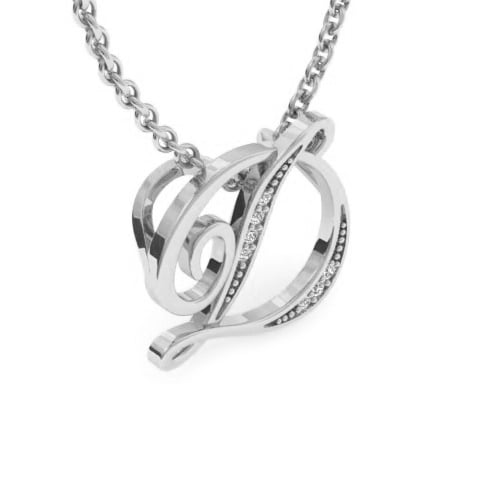 SuperJeweler D Initial Necklace in White Gold With 7 Diamonds, Serif Style, With Free 18 inch Cable Chain, for Women