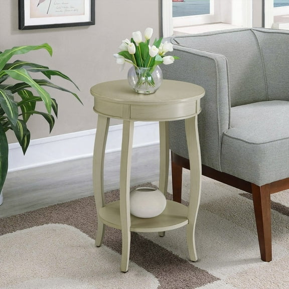 Antique White Round Side Table with Bottom Shelf for Storage and Style
