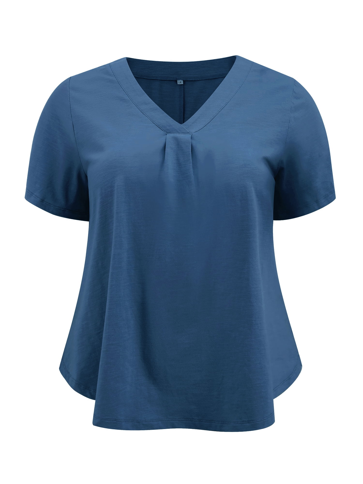 DARING DIVA Women's Plus Casual Trendy Pleated Shirt Dressy Work Blouse 1X Navy Blue