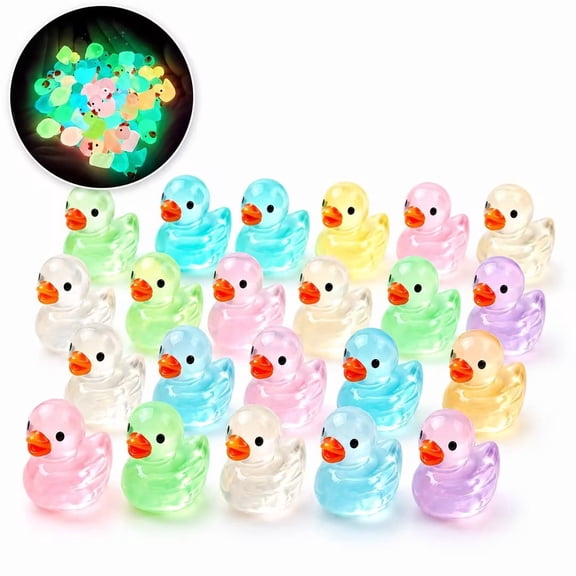 TUITOONM 20Pcs Glow in The Dark Duck Figurines Mini 0.67 Inch Luminous Resin Rubber Ducks for DIY Crafts, Birthday Party Favors, Potted Plant Surprises & Night Light Decorations
