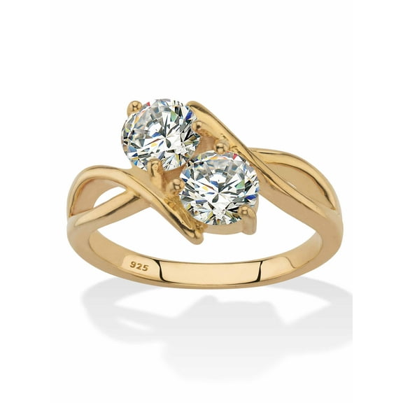 PalmBeach Jewelry Round Cubic Zirconia 2-Stone Bypass Ring 1.96 TCW in Gold-Plated or Sterling Silver