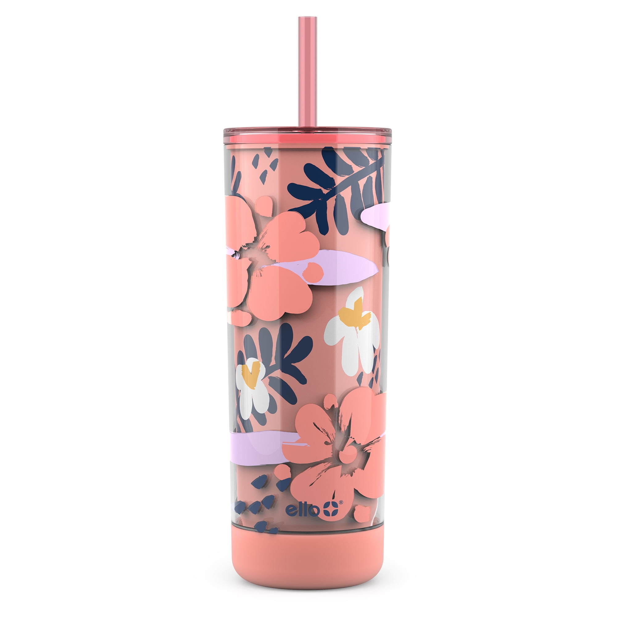 Ello Monterey Double Walled Insulated Plastic Tumbler with Straw and  Built-in Coaster, BPA Free, 24oz