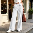 thumbnail image 5 of Women's Casual Fashion Solid Color Waffle Knit Pants with Zipper Button and Pockets White, 5 of 7