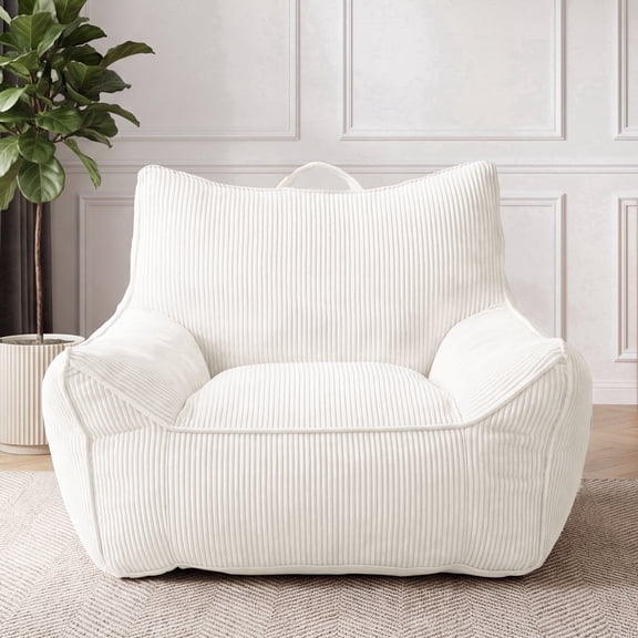 35.5"Bean Bag Chair, Comfy Bean Bag Sofa with Back Support, Corduroy Bean Bag Chair for Adults and Kids, Stuffed Floor Sofa for Living Room, Bedroom, Apartment,White