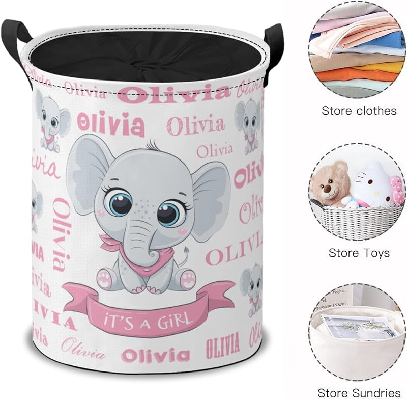 Custom Name Laundry Hamper Basket, Personalized Collapsible Portable Laundry Bag with Name, Storage Bins Baskets, Baby Boys Girls Laundry Basket,Toys Storage Basket, Gifts Basket, Bedroom Home Decor