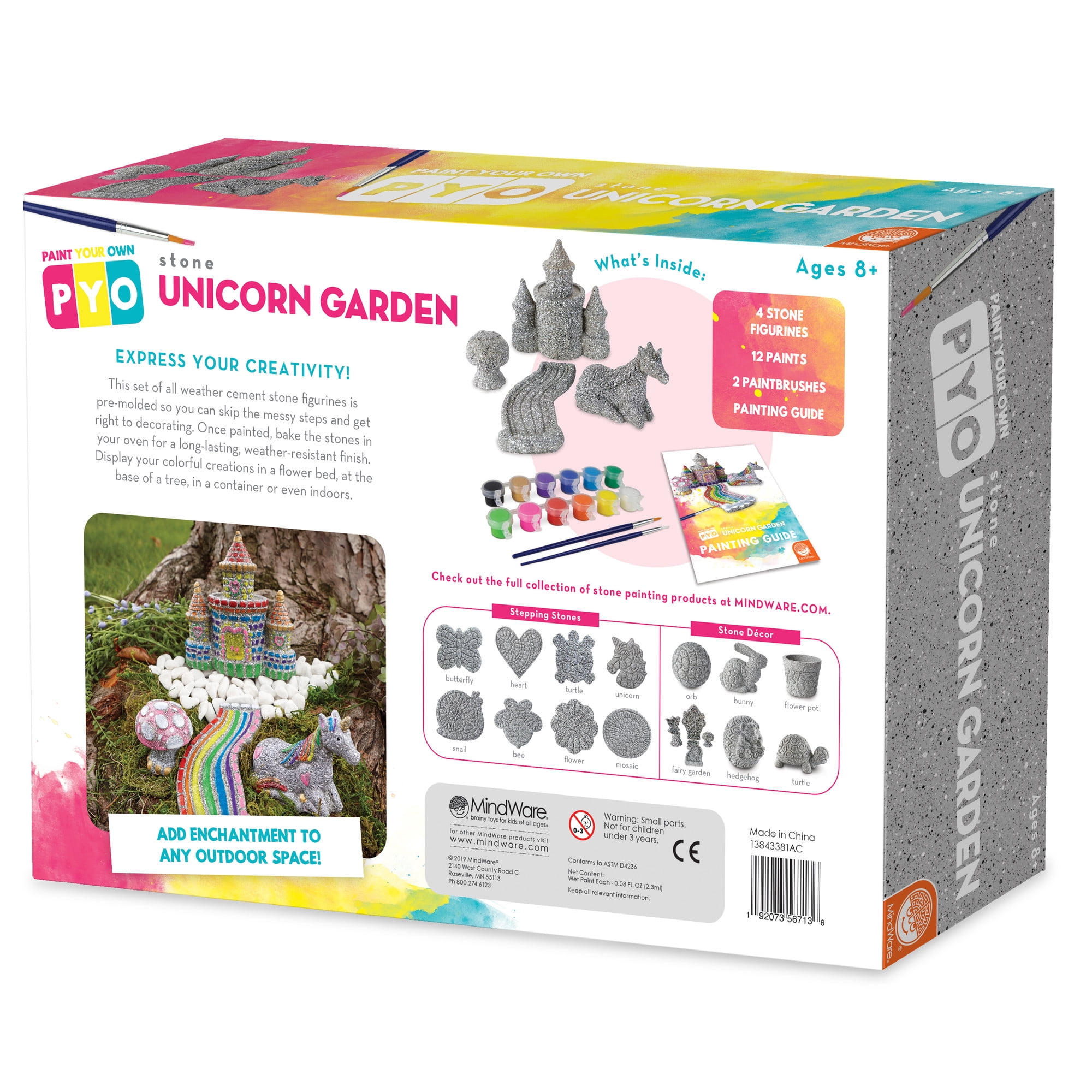 MindWare Paint Your Own Stone Unicorn Garden, Weather-Resistant Garden Rocks Paint Kit for Kids, Includes Paint, Brushes and Instructions