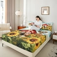 thumbnail image 4 of Castle Fairy Animal Cow Twin Sheet Sets 3pcs for Boys Girls,Rustic Farmhouse Cabin Twin Fitted Sheet Microfiber,Chic Floral Yellow Sunflowers Breathable Flat Sheet,Breathable Home Decor, 4 of 7