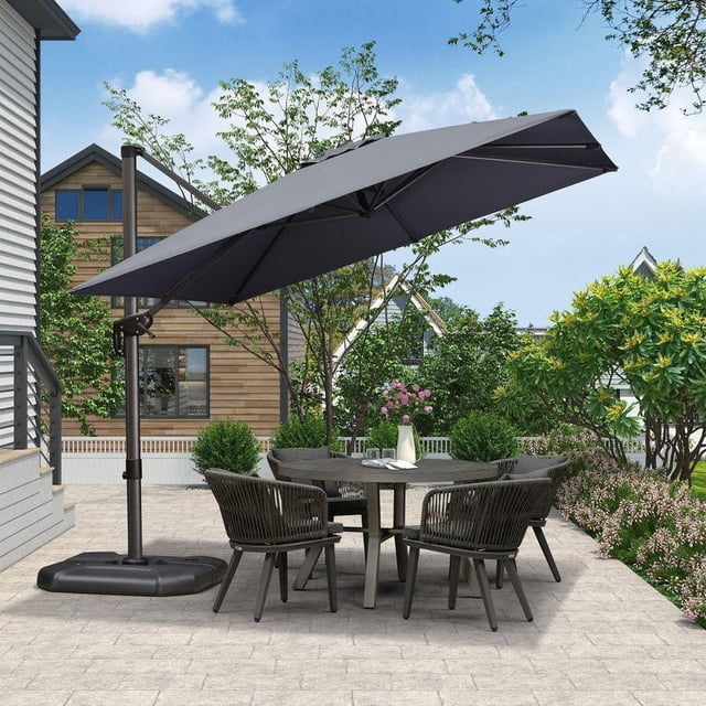 PURPLE LEAF Parasol Déporté 9 X 9 Pi Carré pour Terrasse Extérieure Grand Parasol Suspendu Parasol en Aluminium avec Rotation à 360° Parasol de Jardin et de Piscine Ajustable, Gris