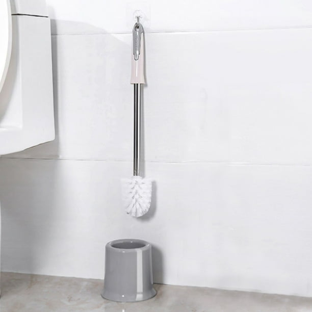 Juego compacto de cepillos para inodoro con soporte | Limpieza de 360 grados para baños de casa, oficina y escuela | Diseño de plástico rosa o gris | Organización que ahorra espacio