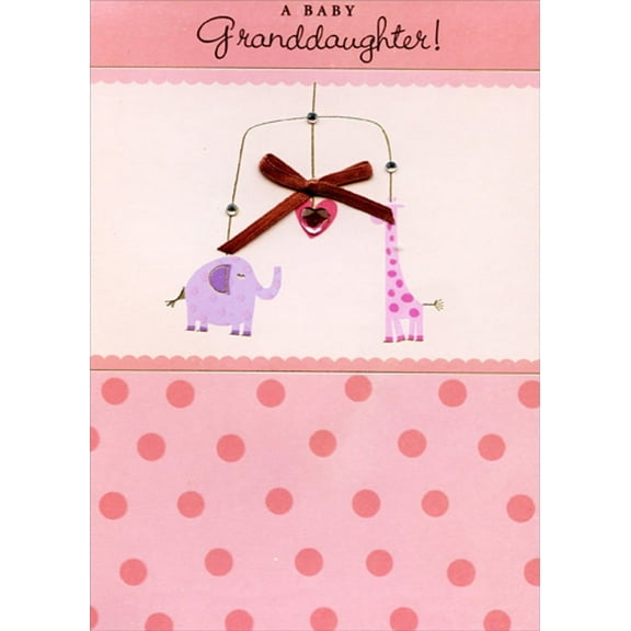 Designer Greetings Elephant and Giraffe Mobile with Ribbon and Gems 3D Hand Decorated Designer Boutique Keepsake New Baby Granddaughter Congratulations Card