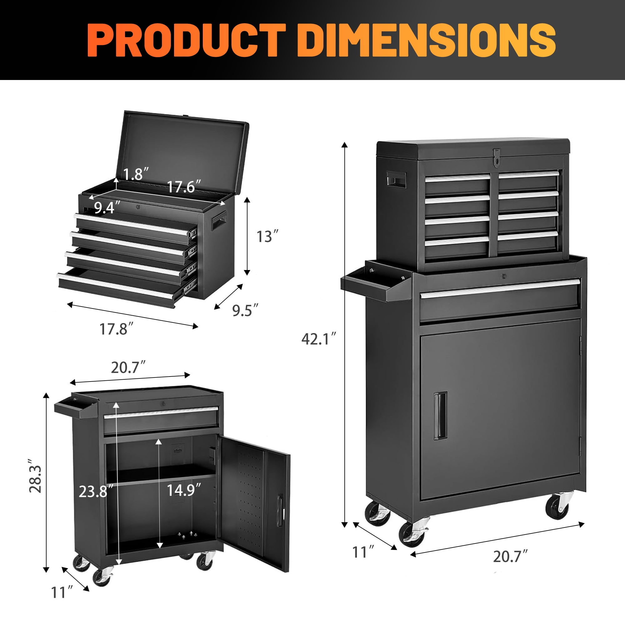 7 Drawer Tool Chest on Wheels, Multi-function Rolling Tool Box Organizer for Garage Workshop Warehouse Repair Shop, Blue