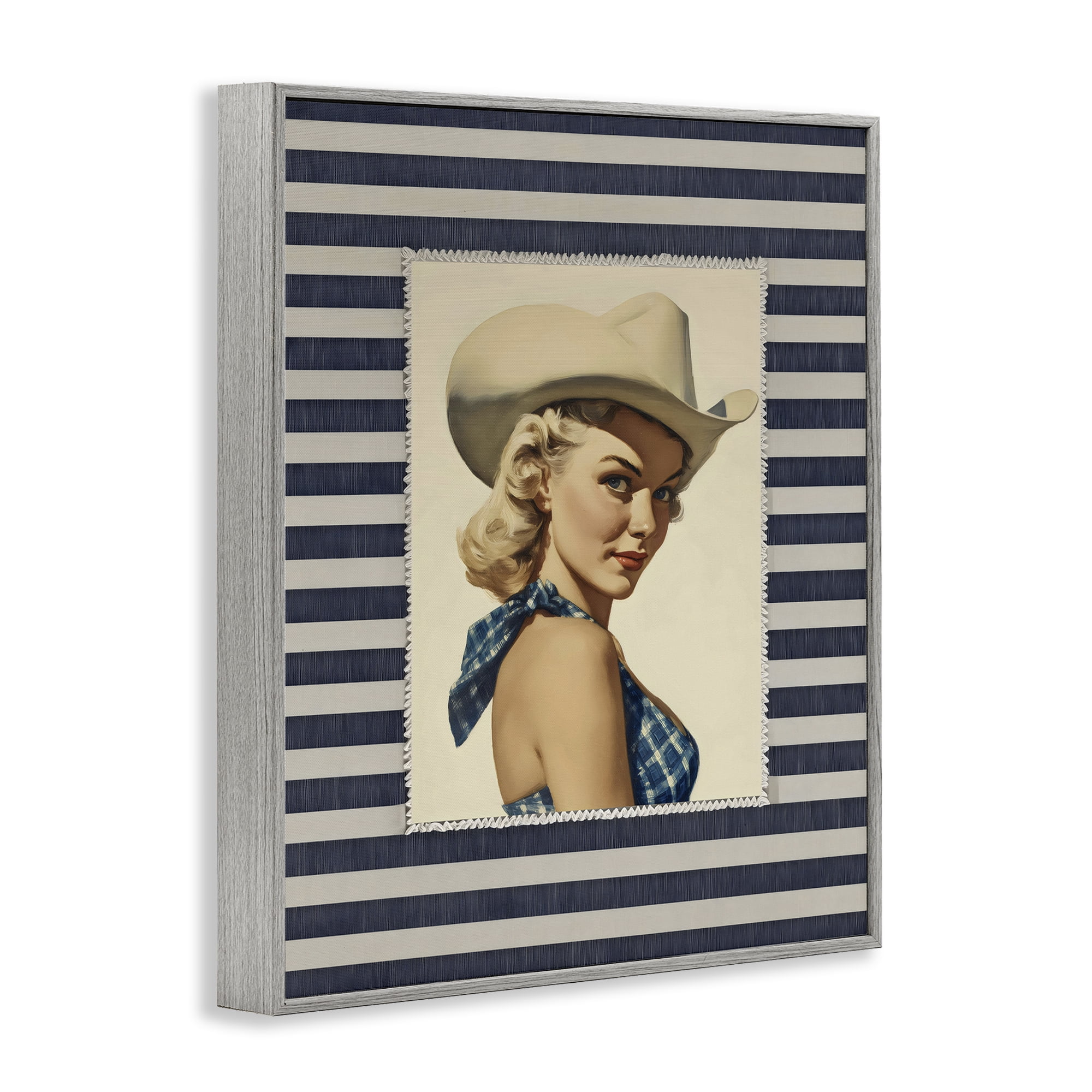 Stupell Industries Retro Cowgirl Stripes Gray Framed Giclee Art, design by Arlington Prints