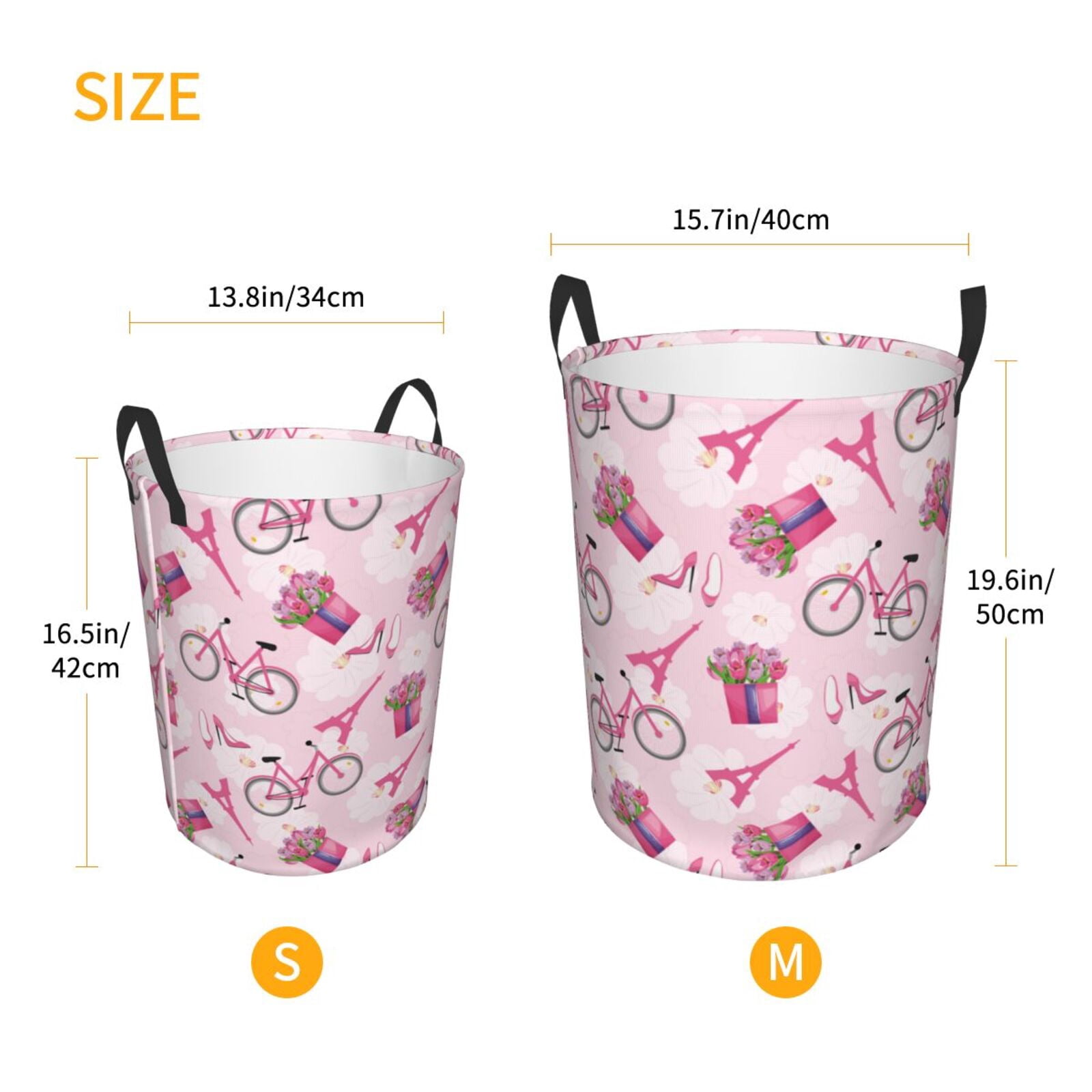Large Laundry Basket with Handles - Tower flower pink Kids Baby Dirty Clothes Laundry Hamper for Bedroom Aesthetic