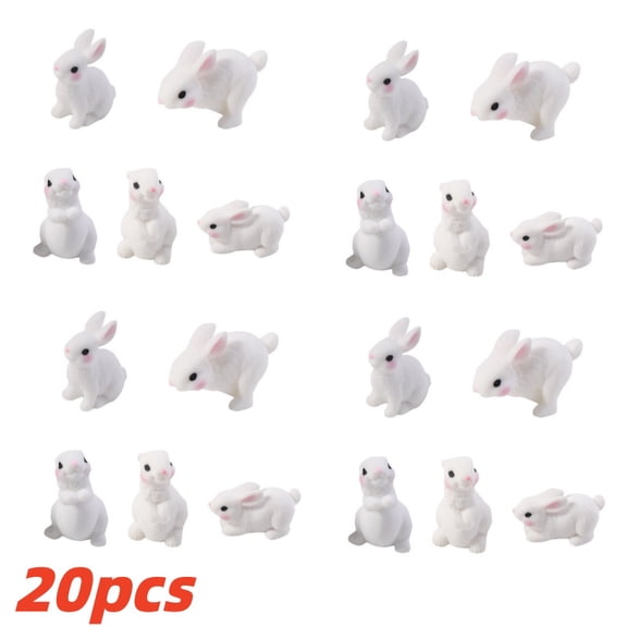 FDEEOM 20 PCS Mini Bunnies Easter Decor - Easter Bunny Figures Mini Resin Animals Rabbits, Miniature Figurines to Hide, for Easter Egg Filler Stuffers DIY Crafts Fairy Gardens Table Decor (White)