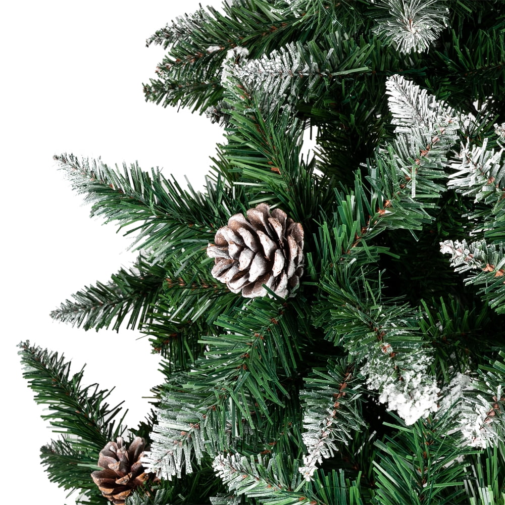 Kepooman 7FT Artificial Christmas Tree with Metal Stand for Home Office Party Decor, Xmas Tree with 1350 Branches Flocking Spray & Pine Cones, Green Kepooman 7FT Artificial Christmas Tree with Metal Stand for Home Office Party Decor, Xmas Tree with 1350 Branches Flocking Spray & Pine Cones, Green
