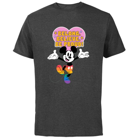 Disney Mickey Mouse Pride Rainbow Belong Believe Be Proud! - Short Sleeve Cotton T-Shirt for Adults - Customized-Charcoal