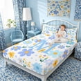 thumbnail image 4 of Meiyoeat Lovely Wildflower Letter M Full Size Sheets 4-Piece for Girls Teens, Sweet Monogram Bed Sheets, Light Blue Yellow White, 4 of 6