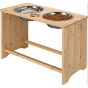 Raised Pet Food Bowls for Dogs and Cats, Bamboo Elevated Dog Feeder with Stainless Steel Dog Bowls, Stand Feeder for Small to Large Dogs