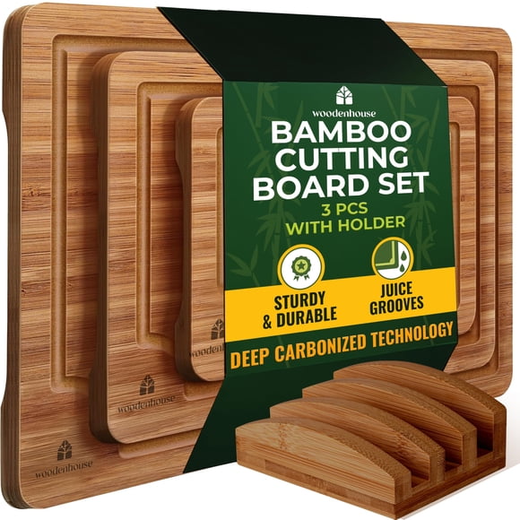 Set de 3 tablas de cortar de bambú Woodenhouse con soporte