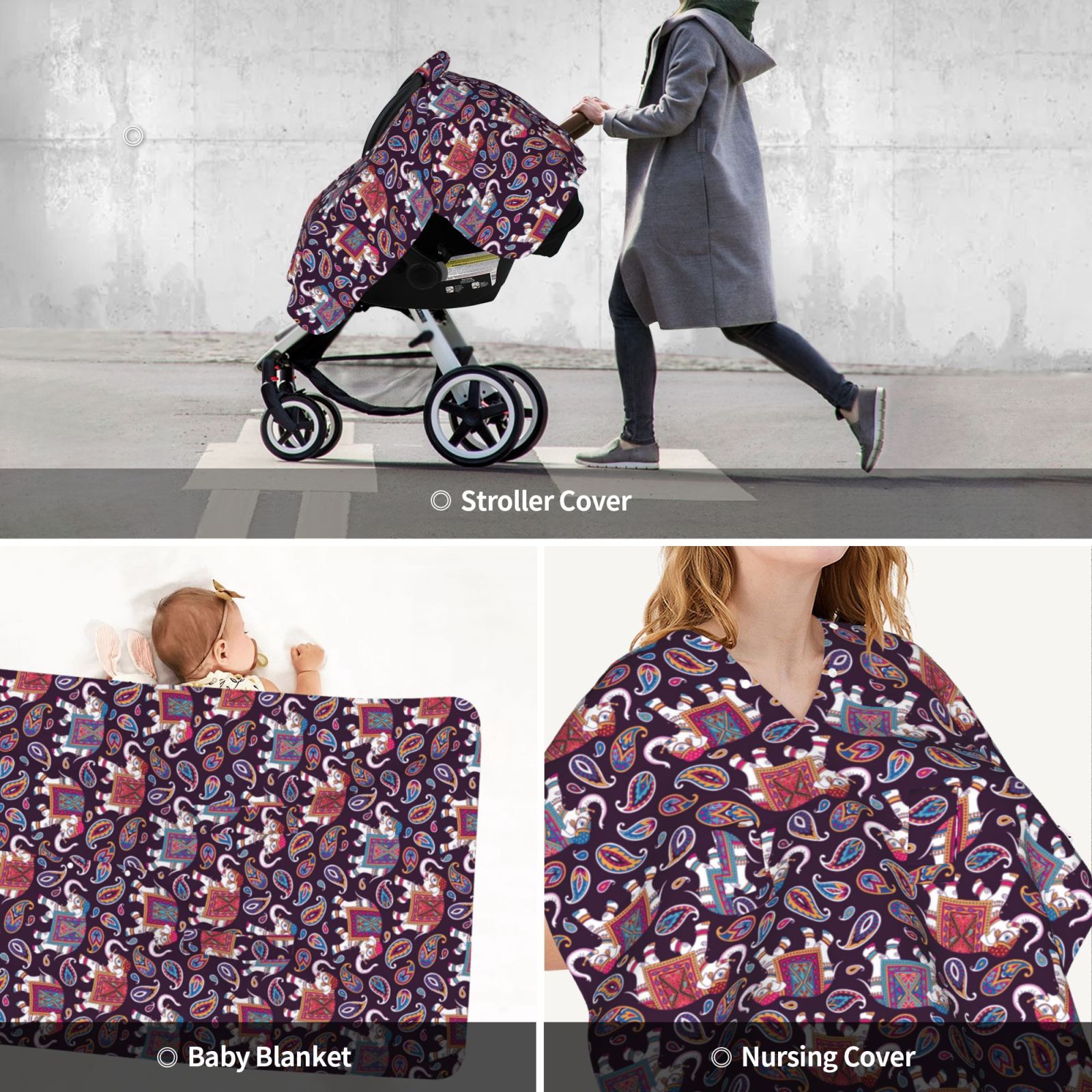 Car Seat Cover Baby - Elephants Paisley Breathable Infant Car Seat Cover for Baby Carseat, Lightweight Comfort Baby Essentials Must Haves Newborn Stuff for Girl Boy