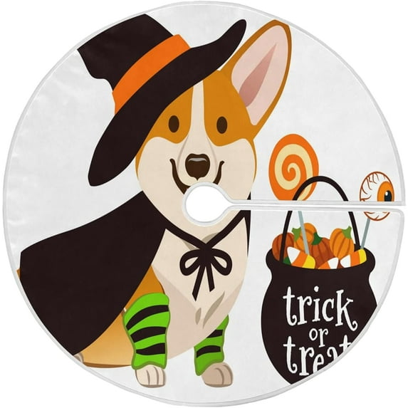 FMSHPON Halloween Corgi Dog Dressed As Witch Xmas Christmas Tree Skirt Stand Mat for Holiday Party Decoration Indoor Outdoor 36 inches