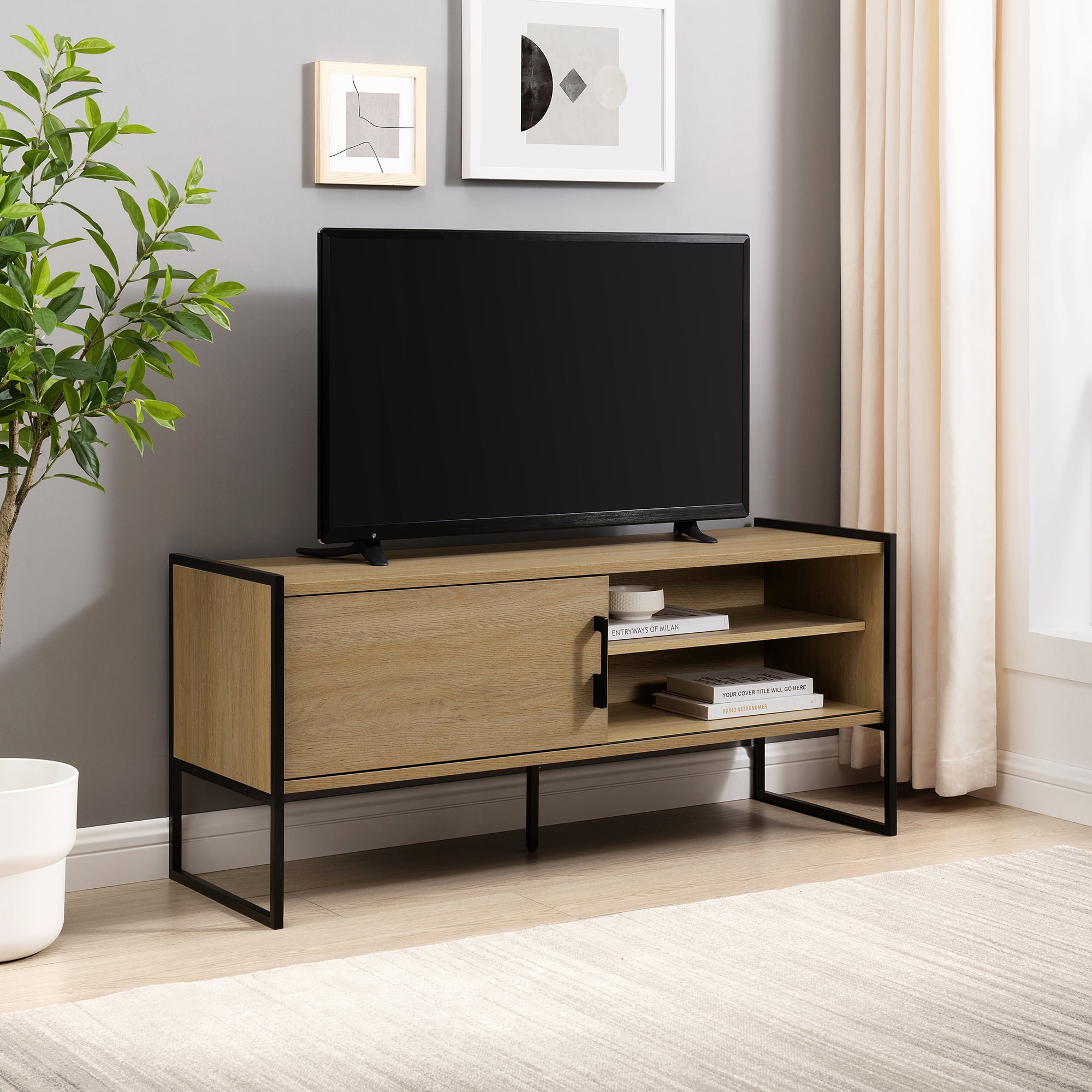 Mainstays TV Stand, For TVs Up To 54, Rustic Weathered Oak, 44 OFF